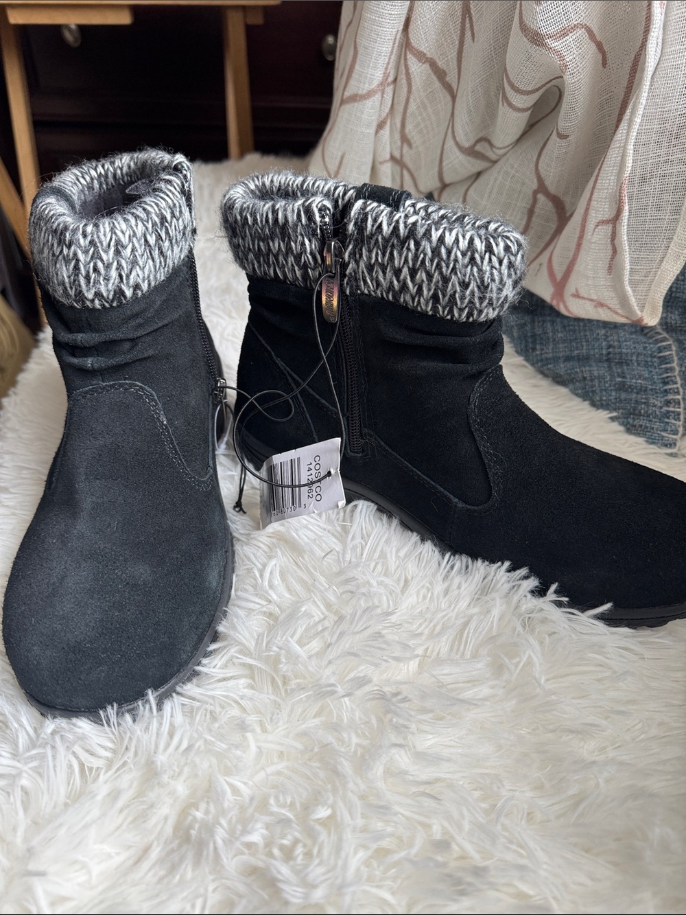 Cozy Knit-Cuff Black Ankle Boots